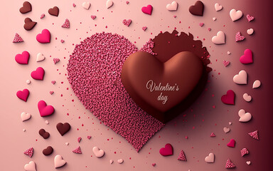 valentine's day chocolate in the shape of love on a pink background