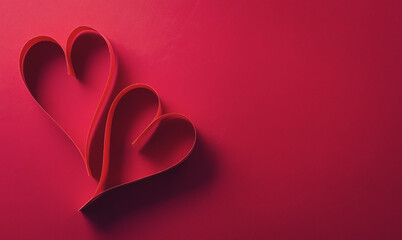Plakat Love and Valentine's day concept made from paper hearts on dark red background.