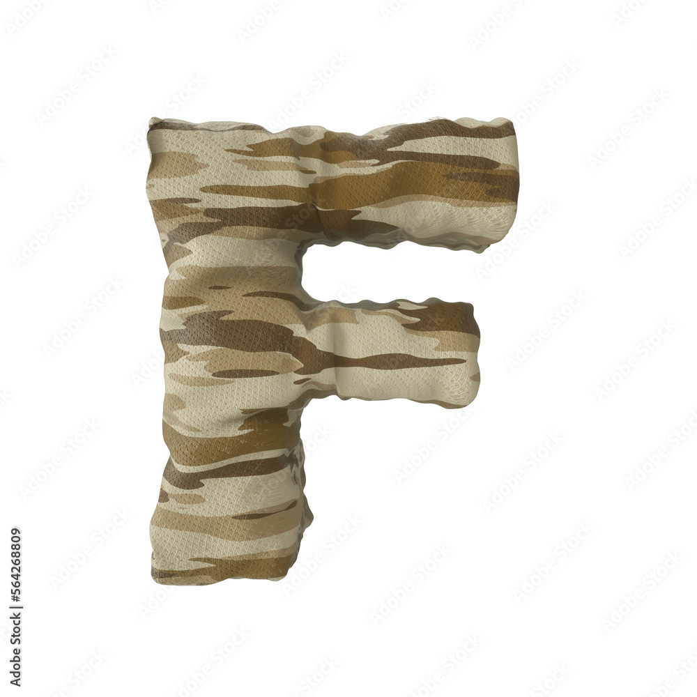 Fototapete 3d rendering of desert camouflage of letter f on transparent background