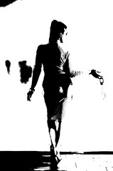 let's talk a little about BDSM.  Silhouettes of a girl with BDSM toys. Black and white image of a woman in BDSM style. - obrazy, fototapety, plakaty