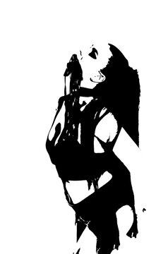 let's talk a little about BDSM.  Silhouettes of a girl with BDSM toys. Black and white image of a woman in BDSM style.