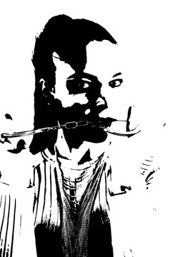 let's talk a little about BDSM.  Silhouettes of a girl with BDSM toys. Black and white image of a woman in BDSM style.