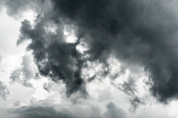 dark clouds black sky in overcast. Heavy rain thunderstorm black wave swirl smoke cloud. Pattern of clouds overcast predict tornado, Hurricane tornado or thunderstorm and rainy make flood.