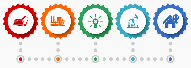 Industry and technolog vector icons, power and renewable energy flat design web badges collection, business infographic template