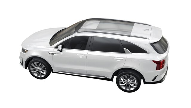 Dallas, USA. January 24, 2023. KIA Sorento 2022. White mid-size SUV for family and work on a white background. 3d rendering.