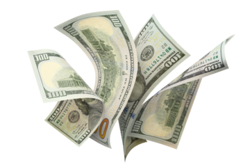Flying 100 American dollars banknotes cut out