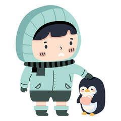 Cute Kid wearing sweater with penguin