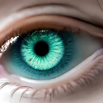 Nahansicht des Auges einer Frau. Grüne Pupille. created with psychedelic generative AI technology