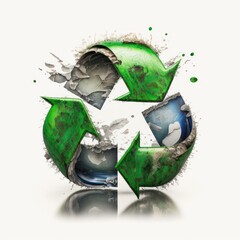 Detailed illustration of recycling environmental sustainability concept isolated on a white background, generative ai - obrazy, fototapety, plakaty