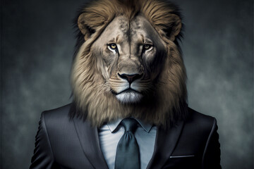 A Lion in a suit created with Generative AI - corporate portrait, photography, portrait, animal