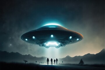 ufo in the night in the countryside, made with generative ai