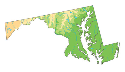 High detailed Maryland physical map.