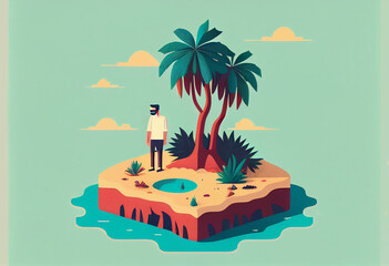 One person on tropical desert island..