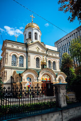 Colourful Christian orthodox church in the center of Chisinau, Republic of Moldova
