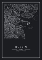 Fototapeta premium Black and white printable Dublin city map, poster design, vector illustration.