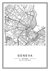 Black and white printable Geneva city map, poster design, vector illistration.
