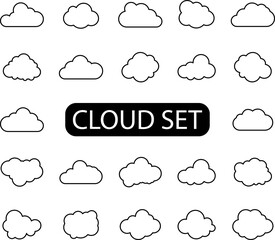 Collection of vector clouds on white background. Set of simple icons in silhouette