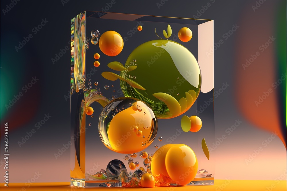 Poster luxurious abstract background. simple glass figures. frozen multicolored liquid. gradient light. 3d 