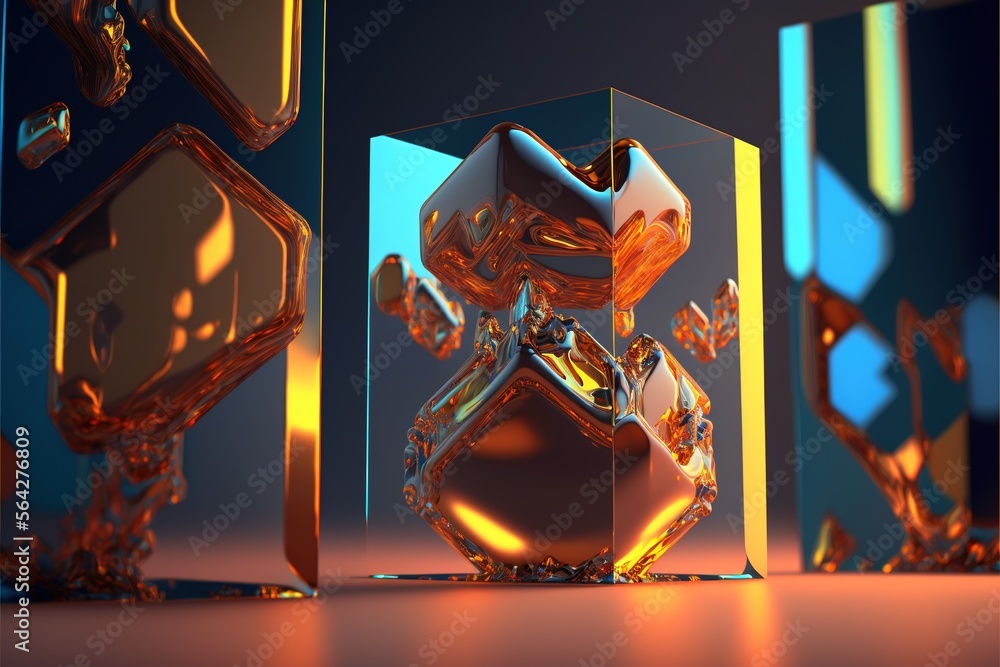 Poster luxurious abstract background. simple glass figures. frozen multicolored liquid. gradient light. 3d 