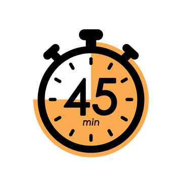 forty five minutes stopwatch icon, timer symbol, cooking time, cosmetic or chemical application time, 45 min waiting time vector illustration
