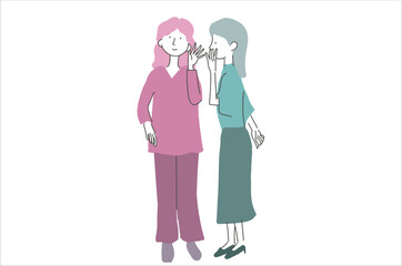内緒話をする女性　二人組　イラスト