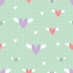 Valentine heart and wing love doodle pattern