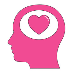 Simple illustration of head with heart icon for St. Valentines Day