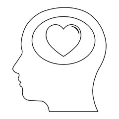 Simple illustration of head with heart icon for St. Valentines Day