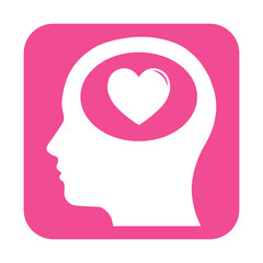 Simple illustration of head with heart icon for St. Valentines Day