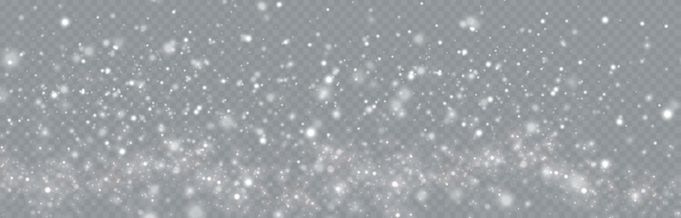 Falling snow.Christmas background.Snow blizzard.Transparent background.Light effect.