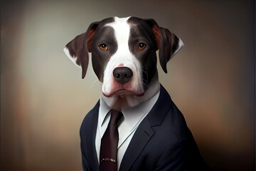 Portrait of dog in a business suit. Generative AI