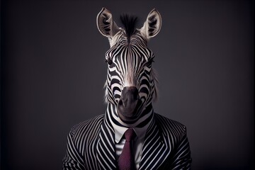 Portrait of zebra in a business suit. Generative AI - obrazy, fototapety, plakaty