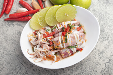 Steam Squid with Spicy Chili and Lime Sauce Thai street food