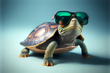 Cool turtle with sunglasses on a simple background generative ai