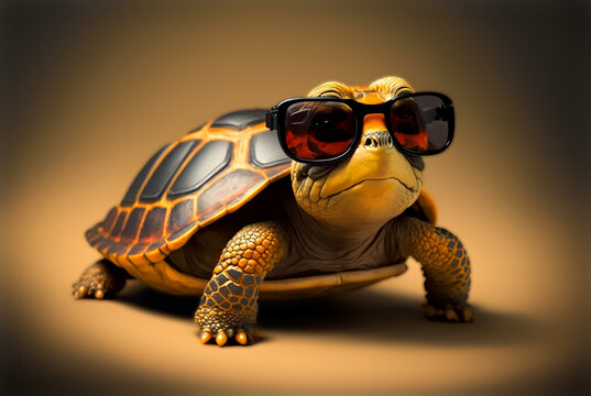 Coole Schildkröte mit einer Sonnenbrille auf einem einfachen Hintergrund generative ai