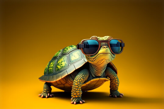 funny turtle with sunglasses on a simple background generative ai