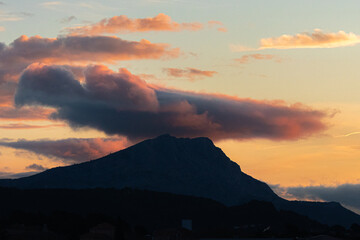 the Sainte Victoire mountain in the light of a cloudy winter morning
