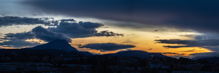 the Sainte Victoire mountain in the light of a cloudy winter morning