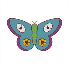 Funky, hipster sticker of batterfly in groovy style