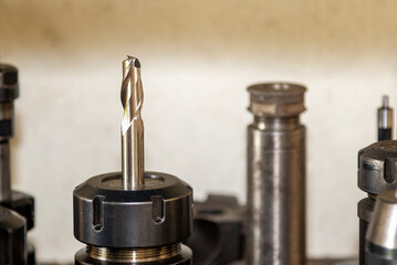 Close-up scene the group of the flat end mill tool for CNC milling machine.
