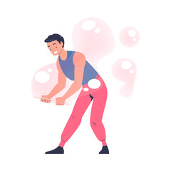 Man Performing Soap Bubble Show Making Liquid Sphere Vector Illustration