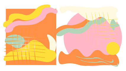 Abstract shapes fashion trend, pastel palette, hippie style 60s 70s. Matisse element.