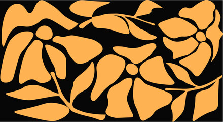 Mattisse curves retro Mattisse, abstract Vintage 70s style hippie flower background design style 50s 70s retro floral. .Orange Pink Colors. Hand-Drawn Vector Illustration.