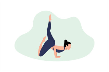 Young woman practices yoga. Physical and spiritual practice. Vector illustration in flat cartoon style.