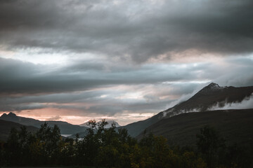 Majestic norwegian landscape with mountains in autumn