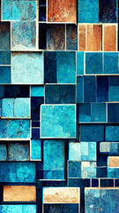 Mosaic wall of blue tones to use as a background illustration Generative AI Content by Midjourney
