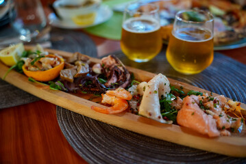 Marine plate. Mix of shrimp, fish, octopus.