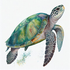 Watercolor of a green sea turtle