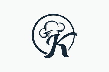 chef logo with a combination of letter k and chef hat for any business especially for restaurant, cafe, catering, etc.