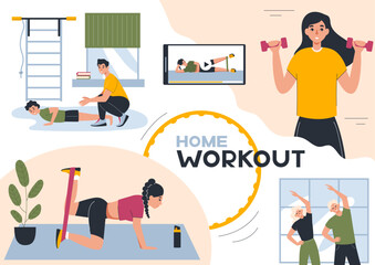 Home Workout Flat Collage